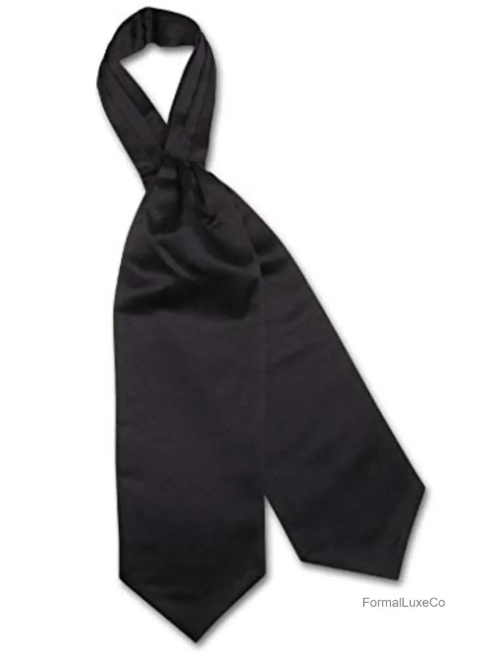Men's Solid Black Ascot Cravat Necktie Victorian Style Silk-Feel Polyester